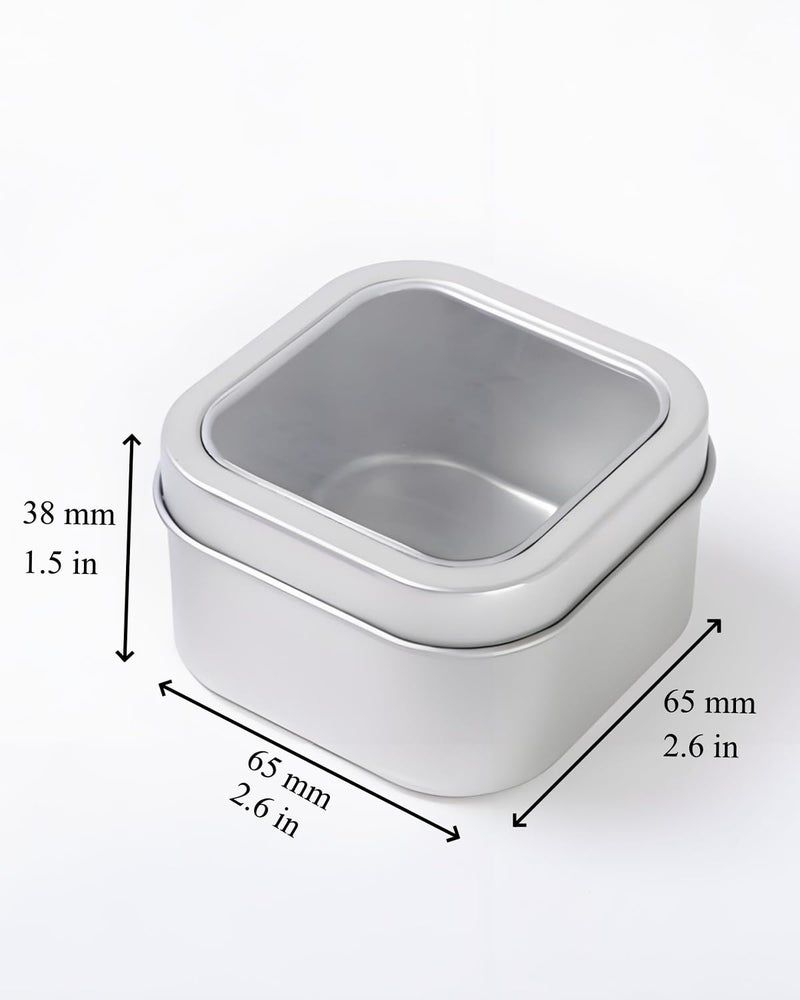 LJY Empty 4-Ounce Square Silver Metal Tins with Clear Window for Candle Making,Gifts & Treasures (9 Pack) (Silver, 2.56"x2.56"x1.5") - Image 2